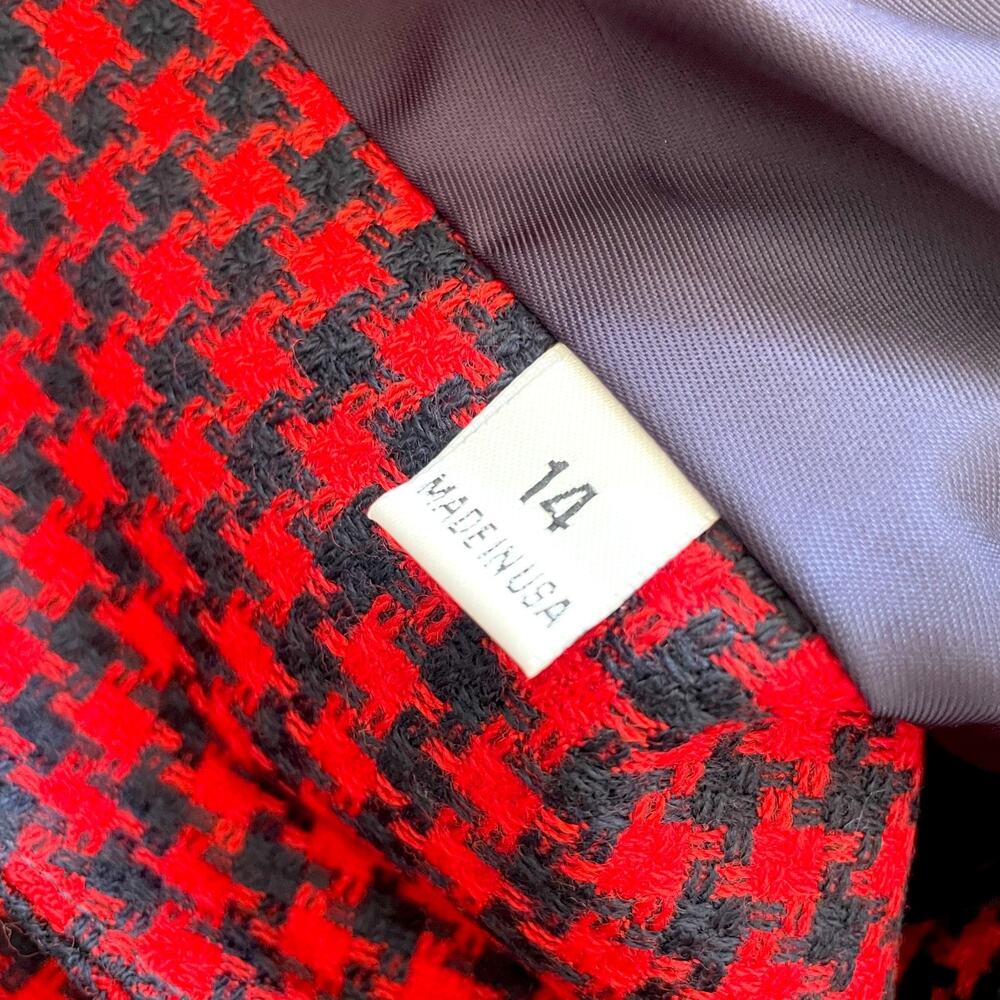 Vintage 90s Evan Picone Houndstooth Wool Blazer Medium Red Plaid Old Money - Picture 10 of 11